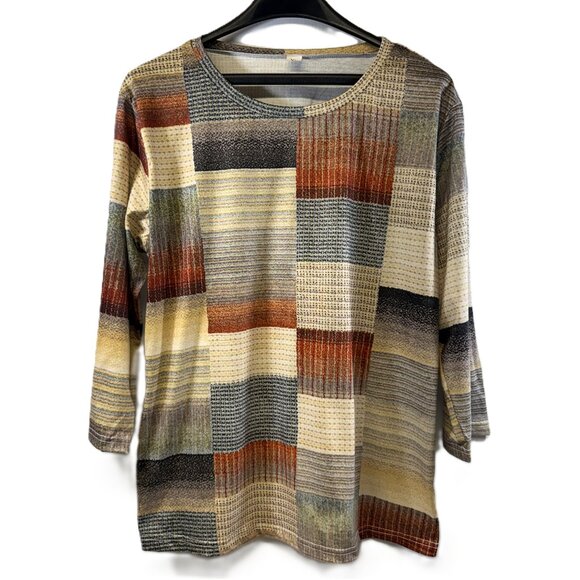 Multicolor Patchwork Print Long Sleeve Top, Lightweight Knit, Women’s XL, NWOT - Picture 1 of 5